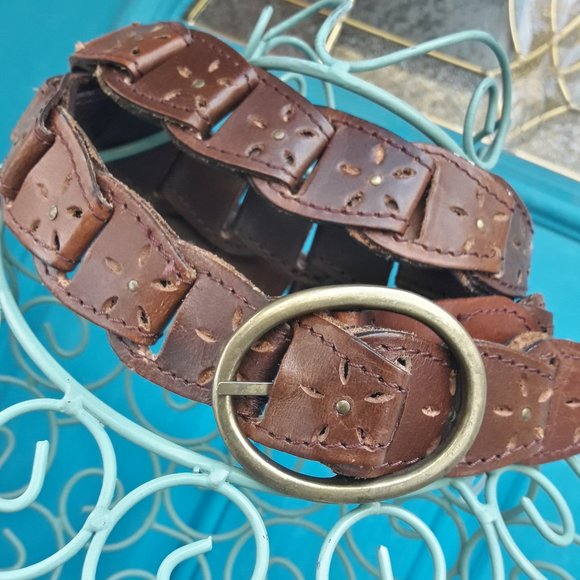 Genuine Leather Belt Metal Studs Embossed Tooled  Cut Outs Reversable main image 9